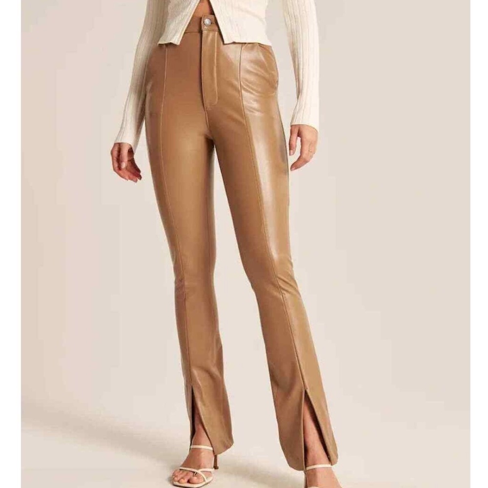 Abercrombie & Fitch The Skinny Ultra High Rise 2 (26x31) Faux Leather Pants Tan